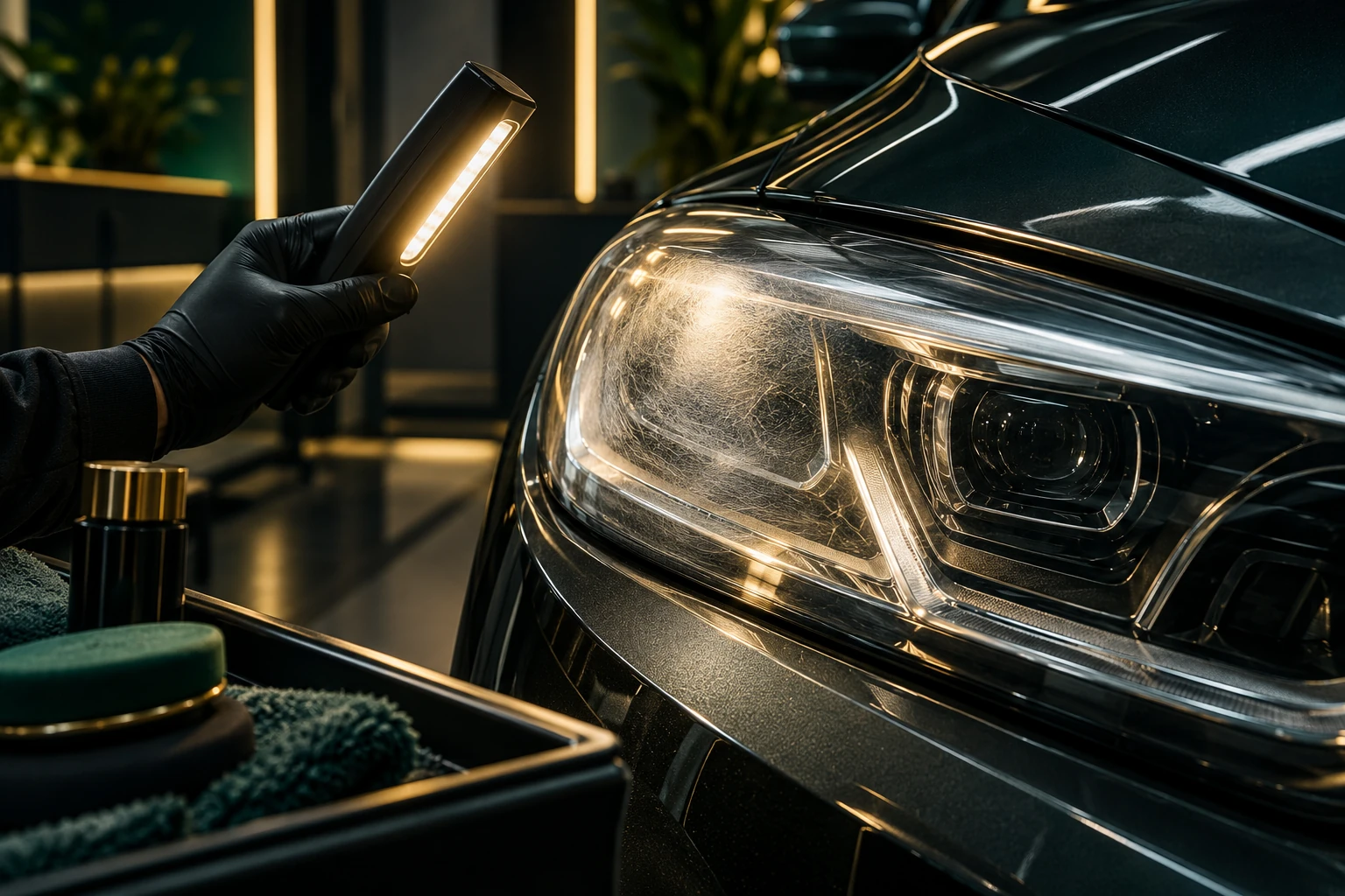 Наружное помутнение автомобильной фары при осмотре